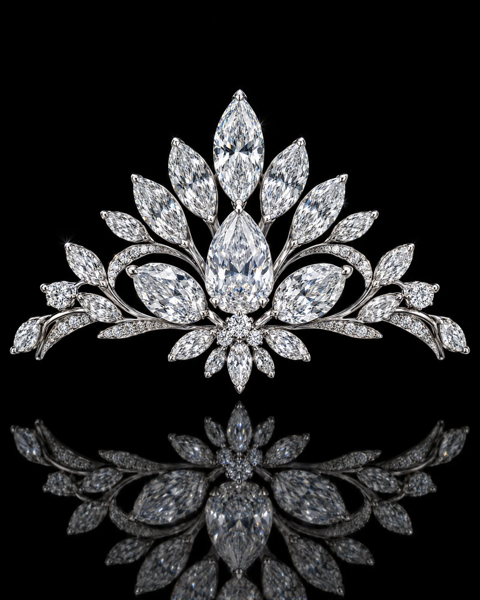 Marquise and pear diamond flower brooch
