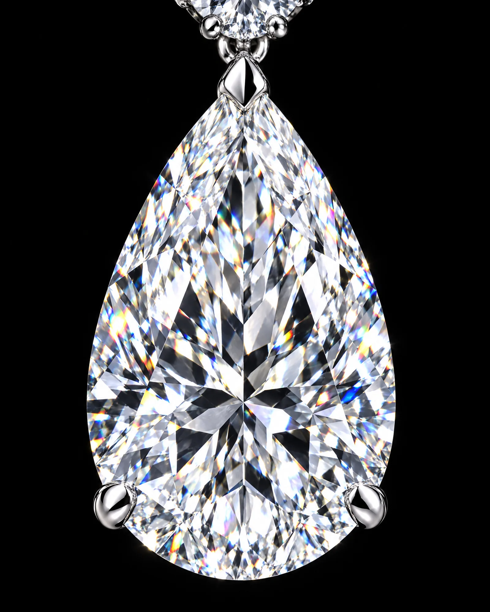 Macro of the 18.2 carat pear diamond showing its facets